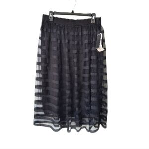 Metro Wear Black Sheer Striped Whimsigoth Witchy Midi Striped Skirt PXL NWT